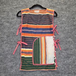 Handmade Multicolor Striped Kitchen Apron with Pink Trim